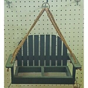 Wooden Hanging Green Bird Feeder Bench Swing Seat Seed Garden Handcrafted USA